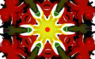 red, white, green and yellow abstract painting